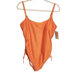 Island Rays | Women's Orange One-Piece Swimsuit With Side Cinch (Size 1X)